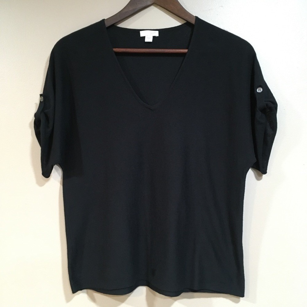 J Jill  Roll Tab Deep V Top Womens S Black Classic Capsule Casual Lagom Basics‎
